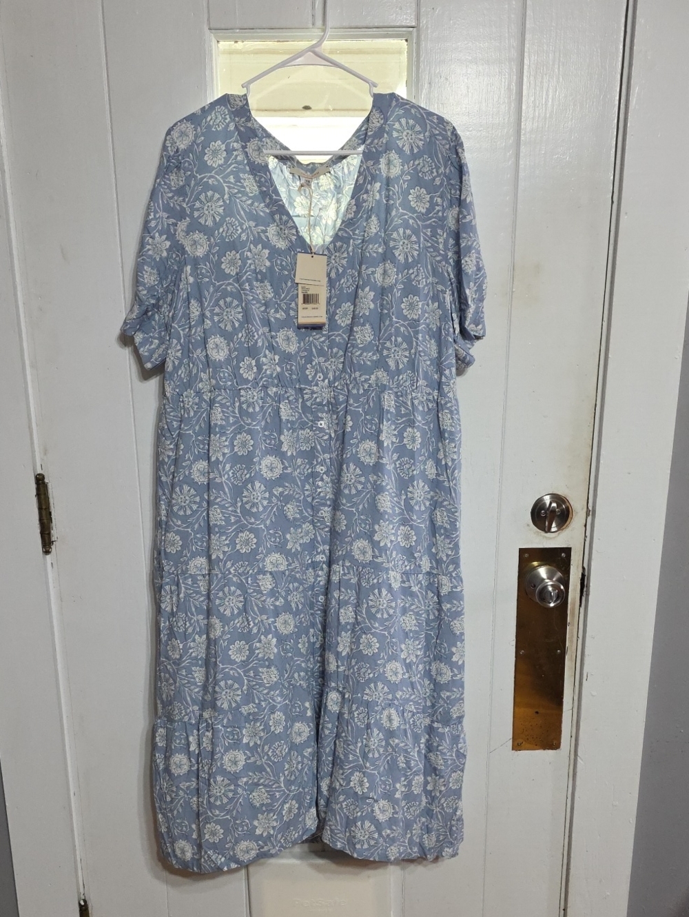 NWT Casa Cabana Womens Dress Blue/White Floral Buttons Tiered Lightweight Sz XXL